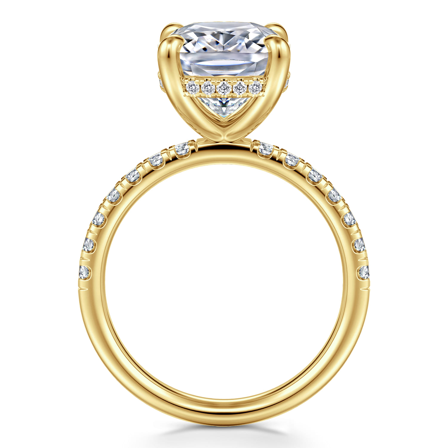 Adela - 14K Yellow Gold Elongated Cushion Hidden Halo Diamond Engagement Ring - 0.4 ct - Shot 2