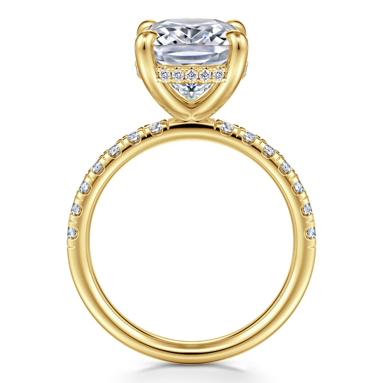 Adela - 14K Yellow Gold Elongated Cushion Hidden Halo Diamond Engagement Ring - 0.4 ct - Shot 2