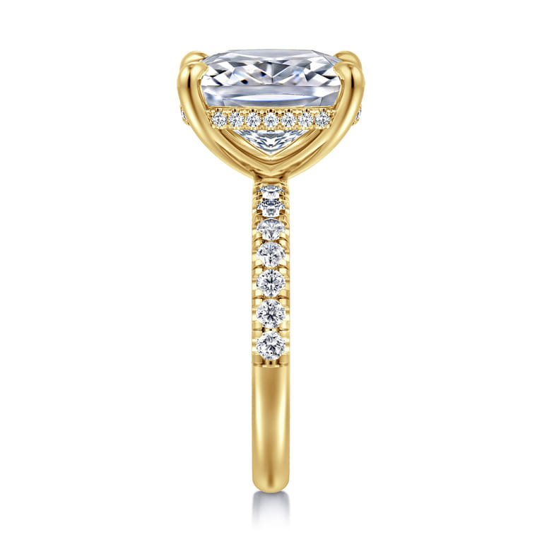 Adela - 14K Yellow Gold Elongated Cushion Hidden Halo Diamond Engagement Ring - 0.4 ct - Shot 4