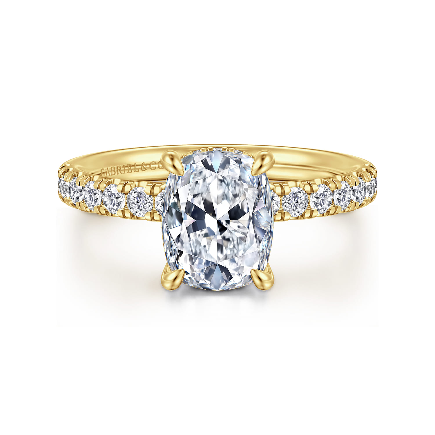 Adela - 14K Yellow Gold Elongated Cushion Hidden Halo Diamond Engagement Ring - 0.4 ct - Shot 1
