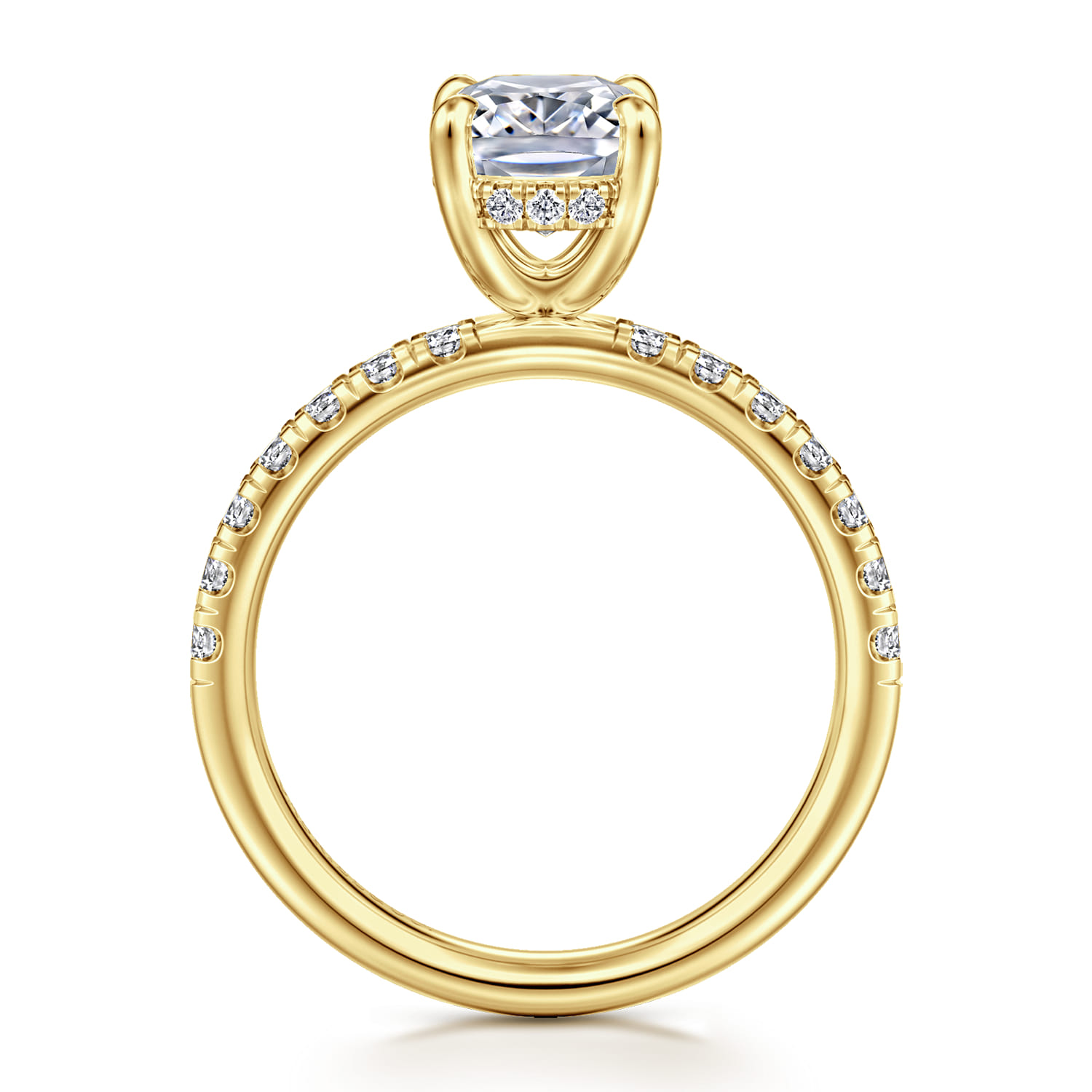 Adela - 14K Yellow Gold Elongated Cushion Hidden Halo Diamond Engagement Ring - 0.4 ct - Shot 2