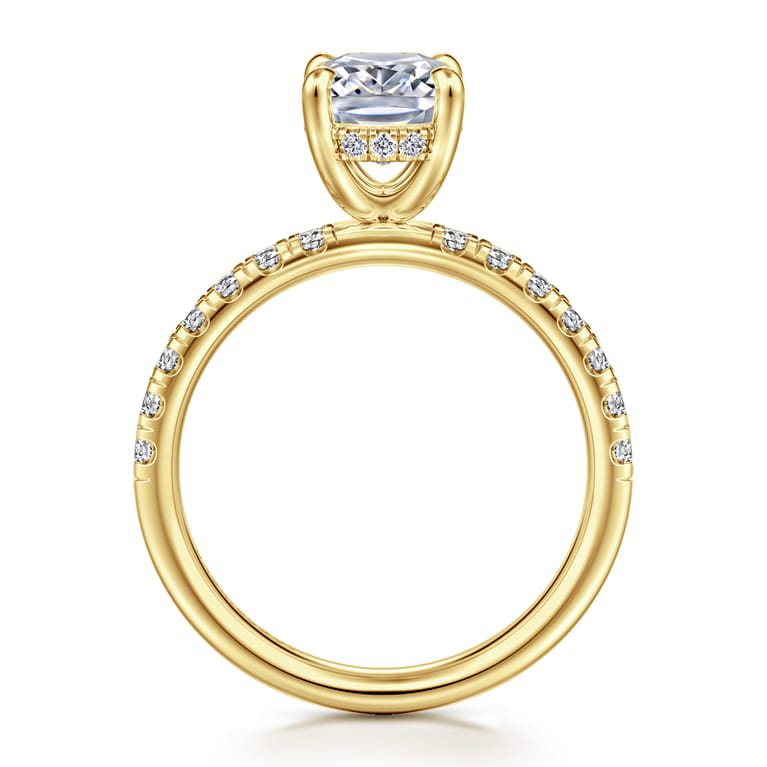 Adela - 14K Yellow Gold Elongated Cushion Hidden Halo Diamond Engagement Ring - 0.4 ct - Shot 2