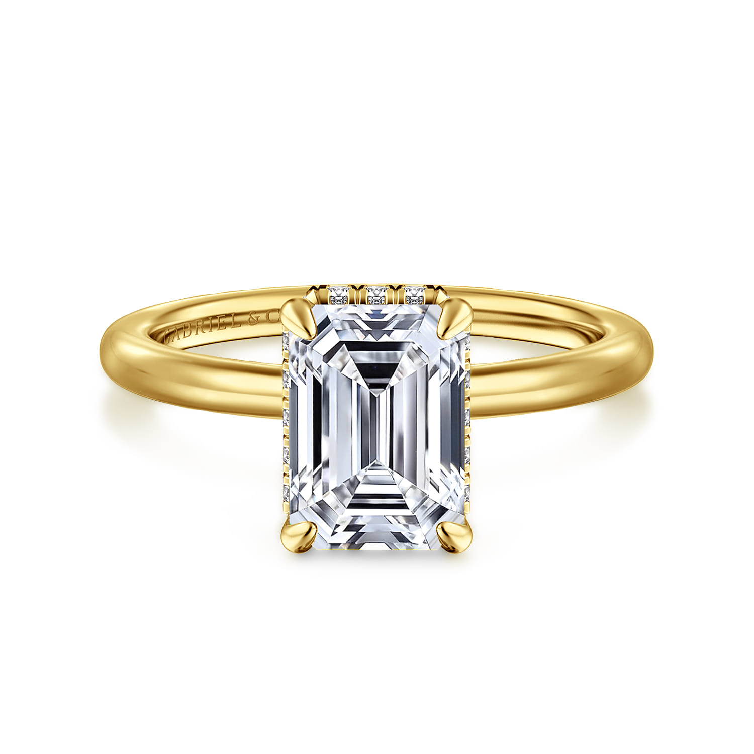 Rainah - 14K Yellow Gold Hidden Halo Emerald Cut Diamond Engagement Ring - 0.12 ct - Shot 1