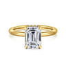 Rainah - 14K Yellow Gold Hidden Halo Emerald Cut Diamond Engagement Ring - 0.12 ct