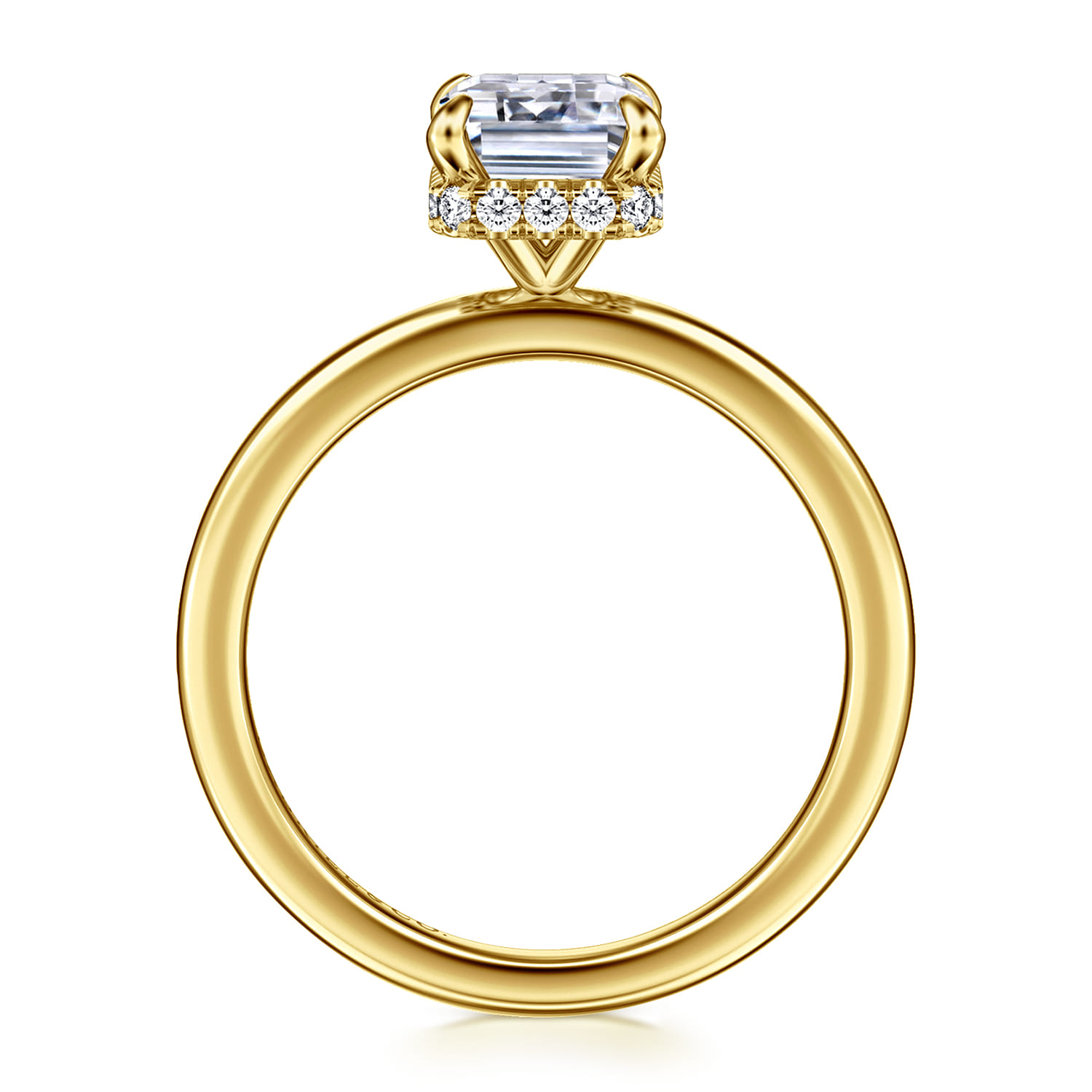 Rainah - 14K Yellow Gold Hidden Halo Emerald Cut Diamond Engagement Ring - 0.12 ct - Shot 2