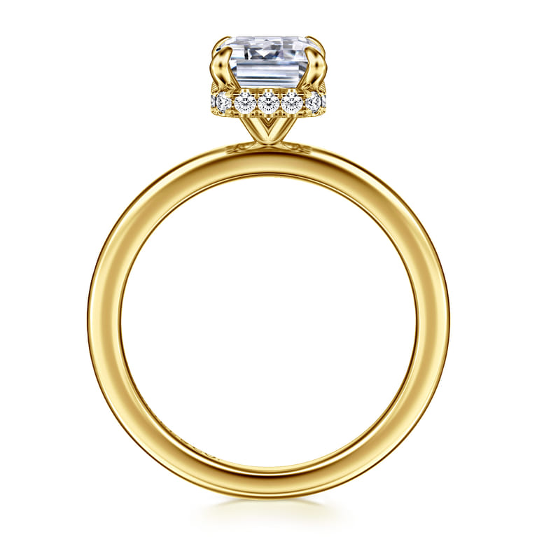 Rainah - 14K Yellow Gold Hidden Halo Emerald Cut Diamond Engagement Ring - 0.12 ct - Shot 2
