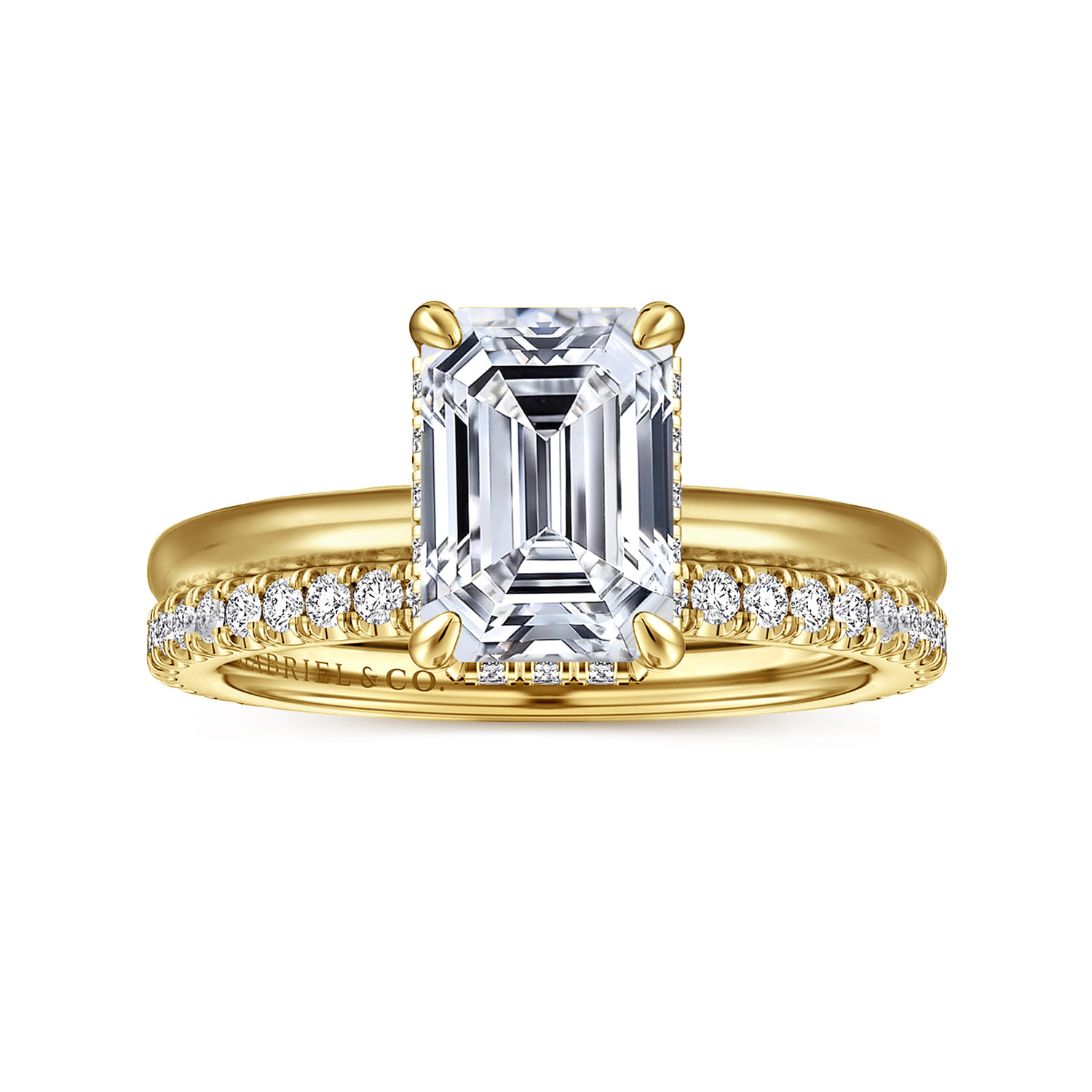 Rainah - 14K Yellow Gold Hidden Halo Emerald Cut Diamond Engagement Ring - 0.12 ct - Shot 4