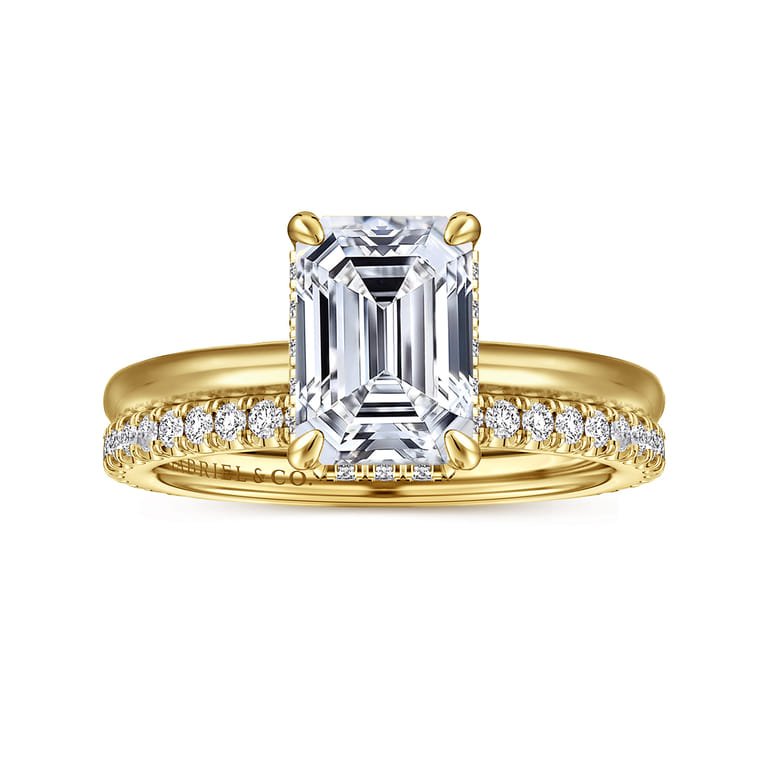 Rainah - 14K Yellow Gold Hidden Halo Emerald Cut Diamond Engagement Ring - 0.12 ct - Shot 4