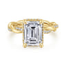 Ama - 14K Yellow Gold Twisted Emerald Cut Halo Diamond Engagement Ring - 0.3 ct
