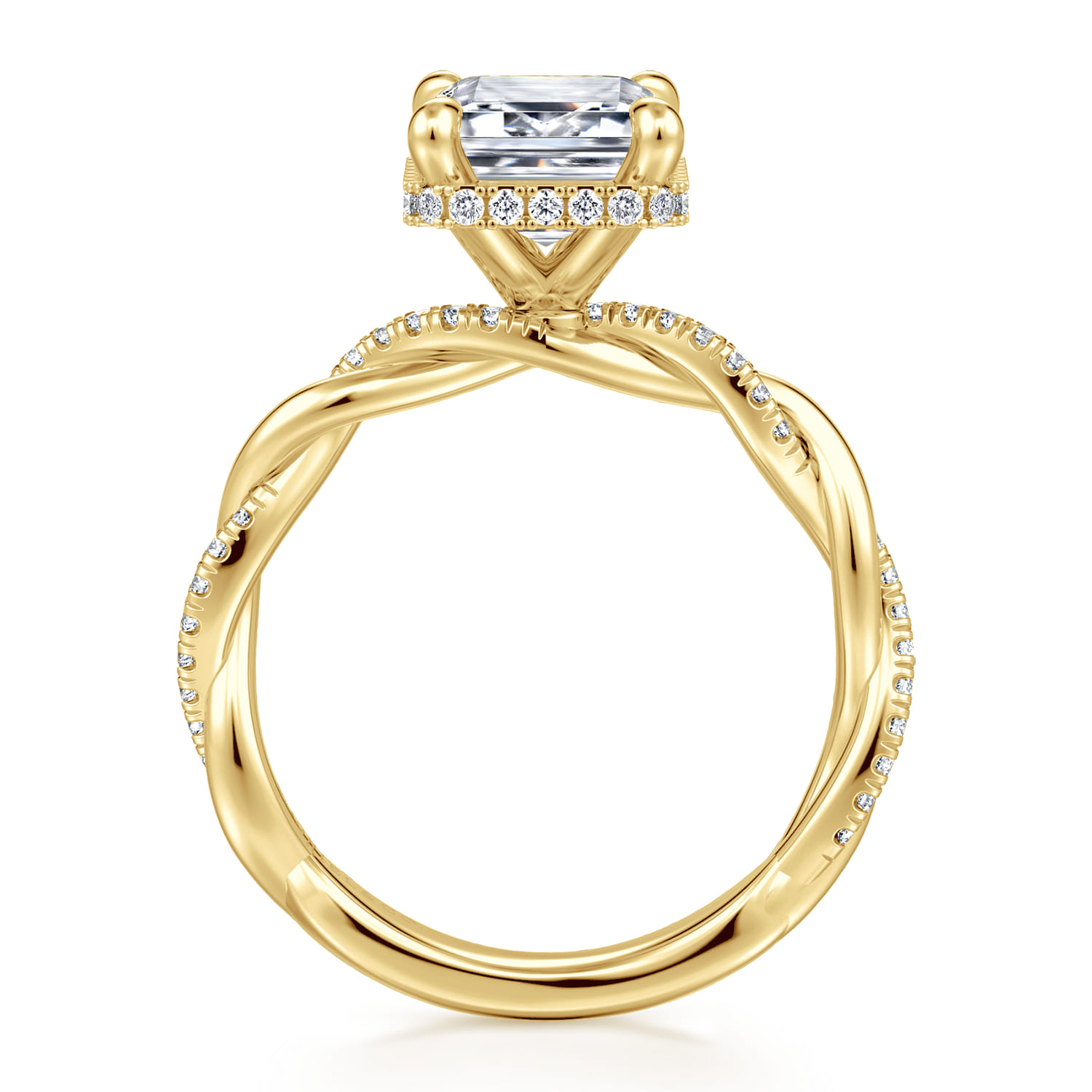 Ama - 14K Yellow Gold Twisted Emerald Cut Halo Diamond Engagement Ring - 0.3 ct - Shot 2