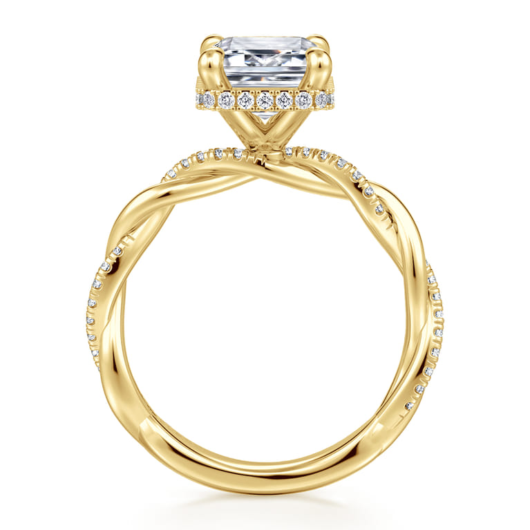 Ama - 14K Yellow Gold Twisted Emerald Cut Halo Diamond Engagement Ring - 0.3 ct - Shot 2