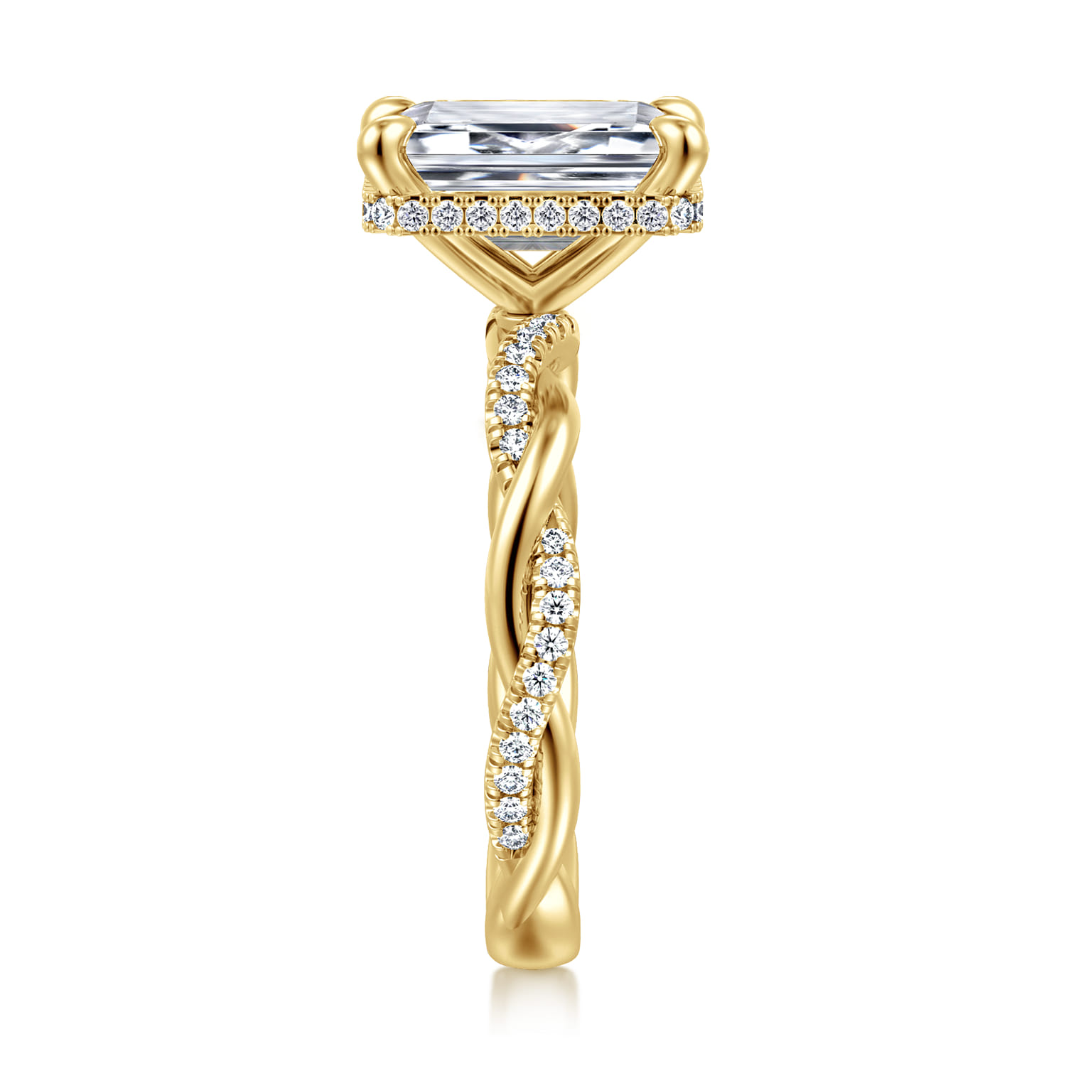 Ama - 14K Yellow Gold Twisted Emerald Cut Halo Diamond Engagement Ring - 0.3 ct - Shot 4