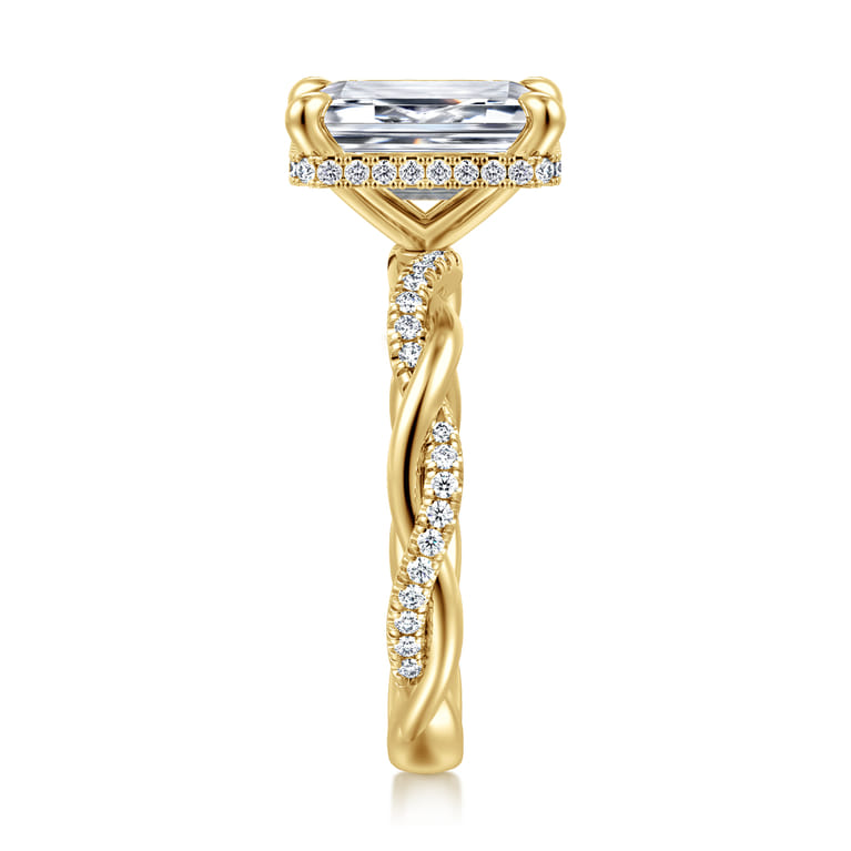 Ama - 14K Yellow Gold Twisted Emerald Cut Halo Diamond Engagement Ring - 0.3 ct - Shot 4