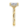 Ama - 14K Yellow Gold Twisted Emerald Cut Halo Diamond Engagement Ring - 0.3 ct