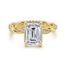 Ama - 14K Yellow Gold Twisted Emerald Cut Halo Diamond Engagement Ring - 0.25 ct