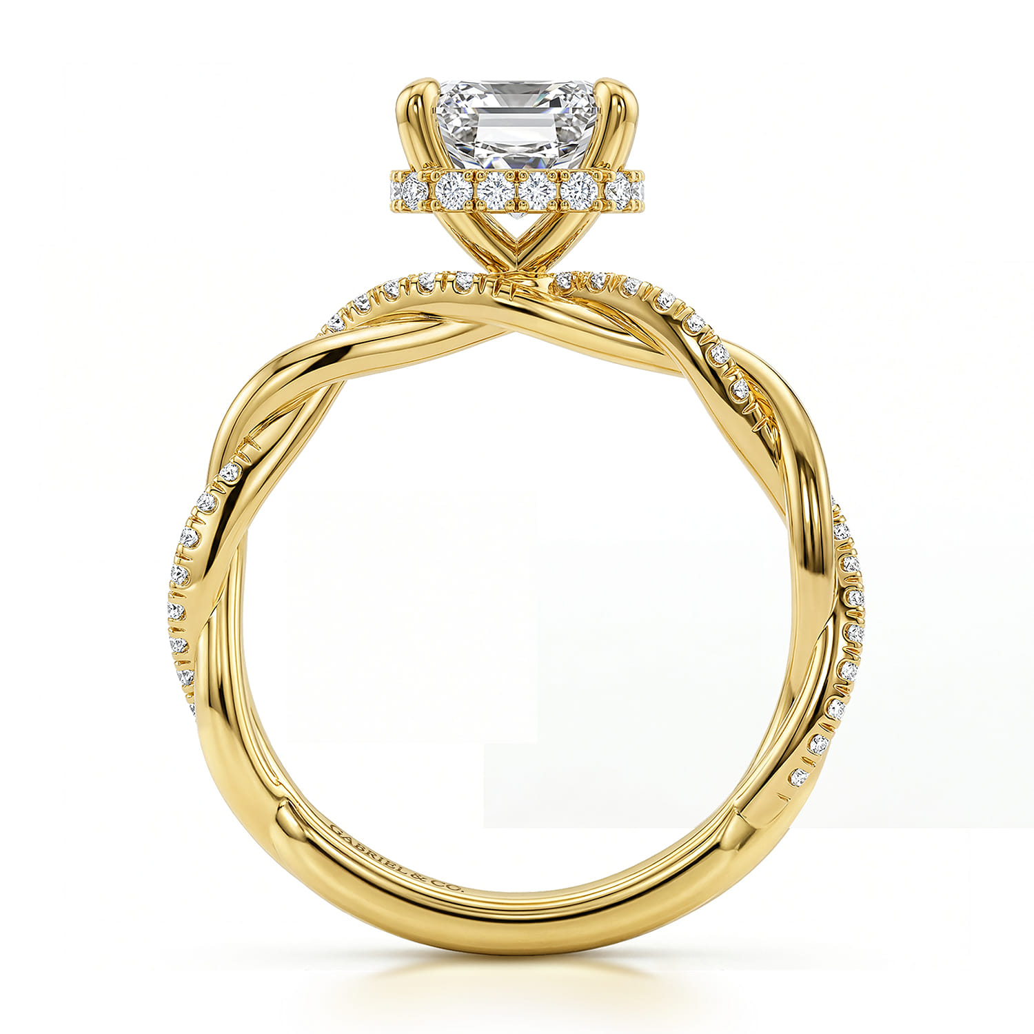 Ama - 14K Yellow Gold Twisted Emerald Cut Halo Diamond Engagement Ring - 0.25 ct - Shot 2