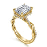 Ama - 14K Yellow Gold Twisted Emerald Cut Halo Diamond Engagement Ring - 0.25 ct