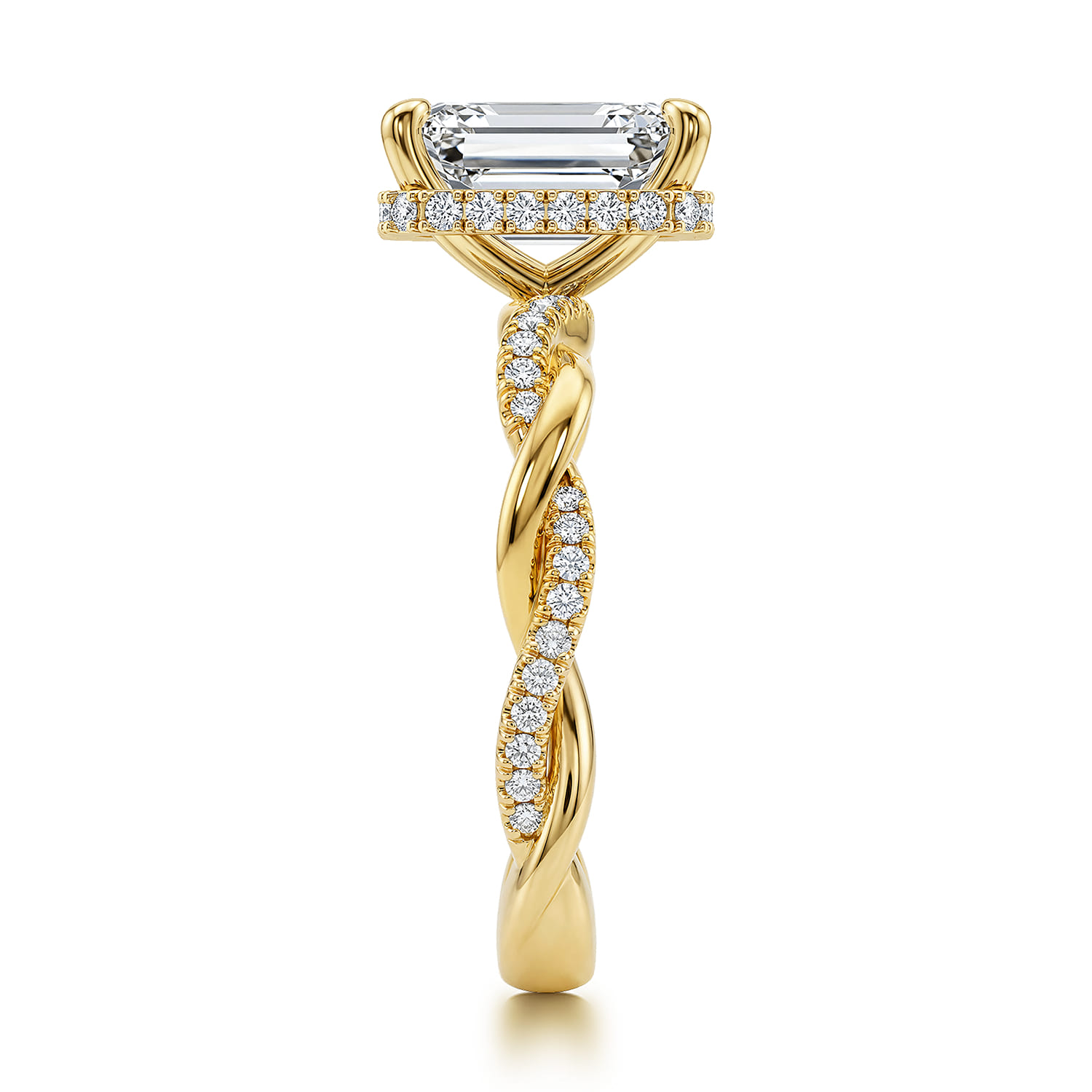 Ama - 14K Yellow Gold Twisted Emerald Cut Halo Diamond Engagement Ring - 0.25 ct - Shot 4