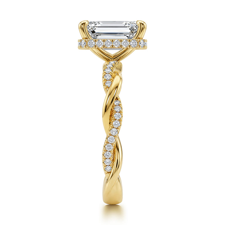 Ama - 14K Yellow Gold Twisted Emerald Cut Halo Diamond Engagement Ring - 0.25 ct - Shot 4