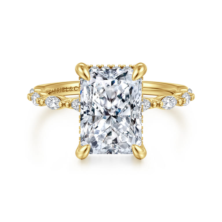 Adeena - 14K Yellow Gold Radiant Cut Hidden Halo Diamond Engagement Ring - 0.35 ct - Shot 1