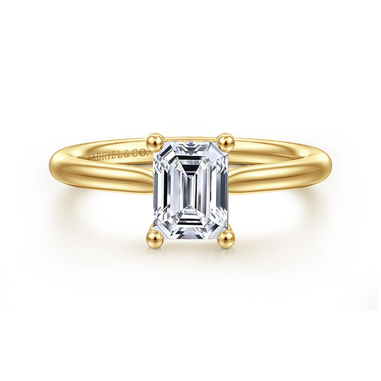 Azucena - 14K Yellow Gold Emerald Cut Solitaire Diamond Engagement Ring - 0.05 ct - Shot 1
