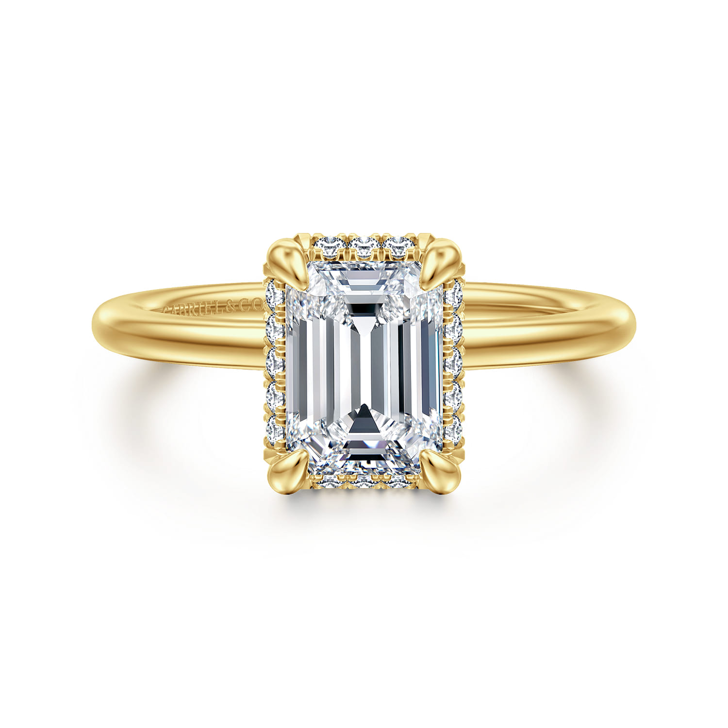 Bonnie - 14K Yellow Gold Emerald Cut Hidden Halo Diamond Engagement Ring - 0.08 ct - Shot 1