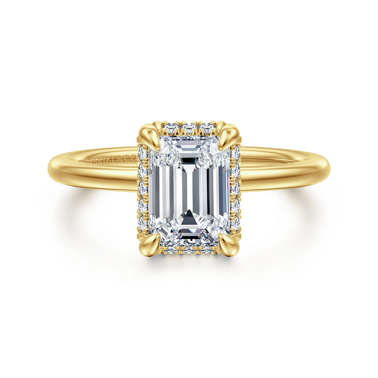 Bonnie - 14K Yellow Gold Emerald Cut Hidden Halo Diamond Engagement Ring - 0.08 ct - Shot 1