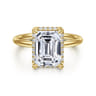 Seattle - 14K Yellow Gold Emerald Cut Hidden Halo Diamond Engagement Ring - 0.12 ct
