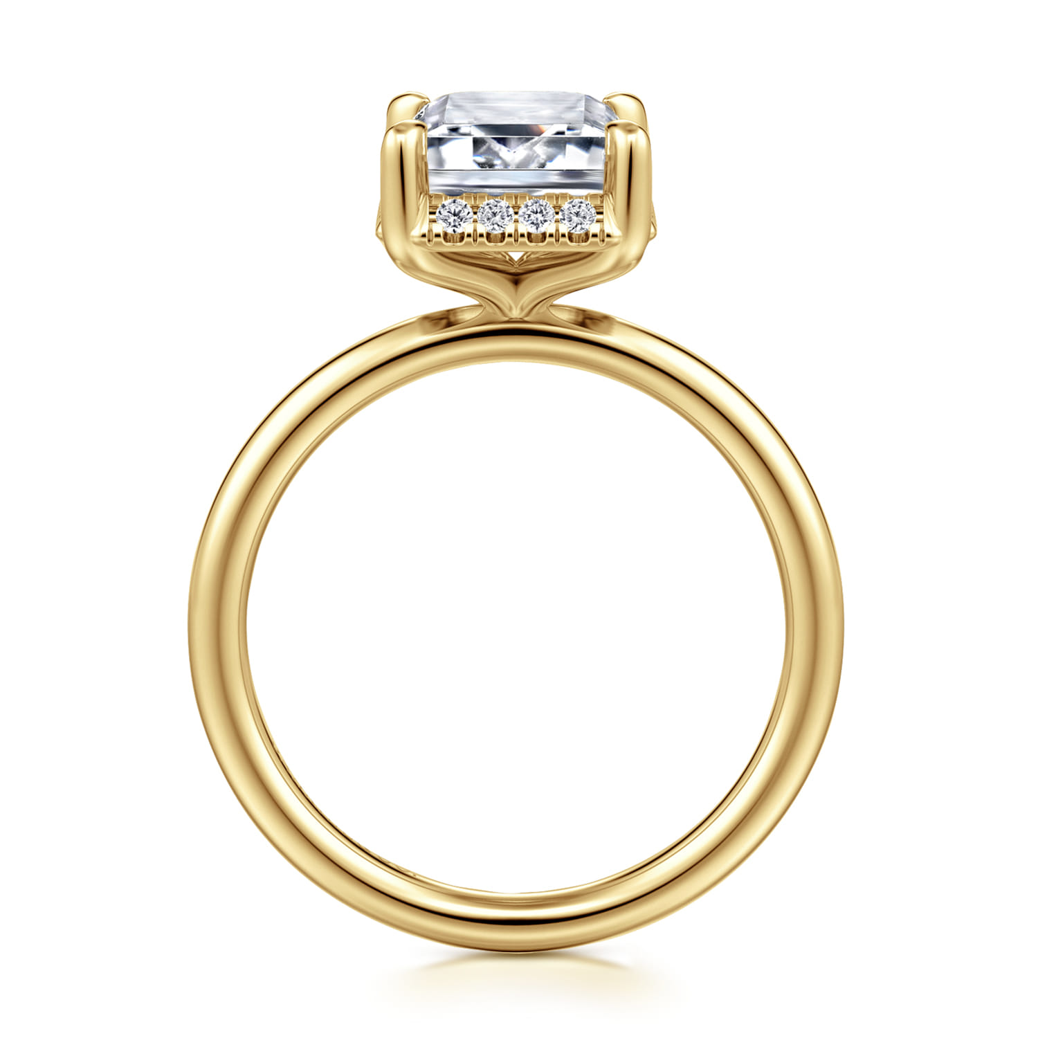 Seattle - 14K Yellow Gold Emerald Cut Hidden Halo Diamond Engagement Ring - 0.12 ct - Shot 2