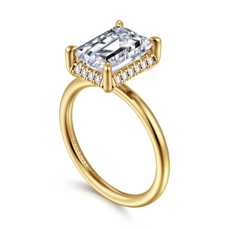 Seattle - 14K Yellow Gold Emerald Cut Hidden Halo Diamond Engagement Ring - 0.12 ct - Shot 3
