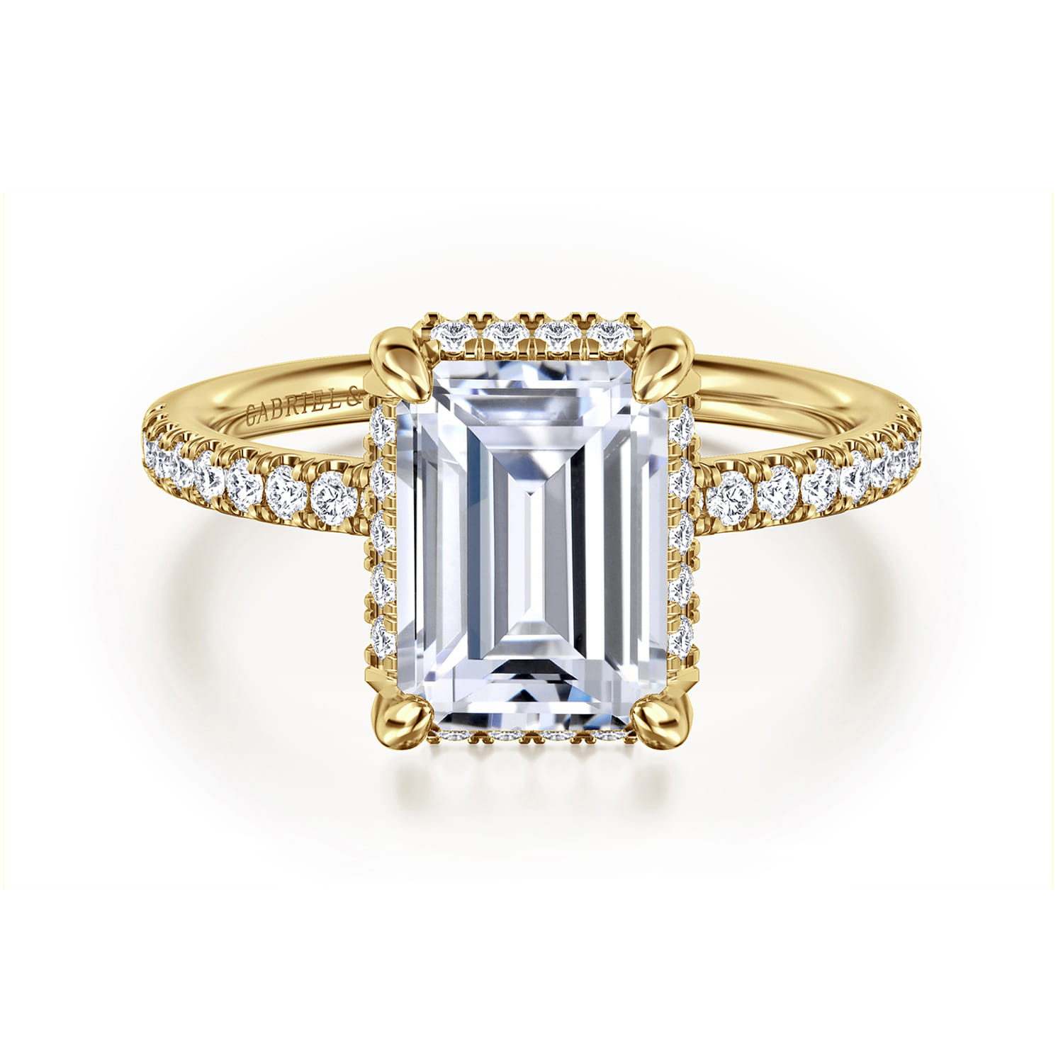 Suede - 14K Yellow Gold Emerald Cut Hidden Halo Diamond Engagement Ring - 0.3 ct - Shot 1