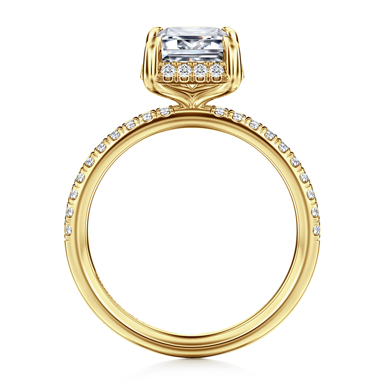 Suede - 14K Yellow Gold Emerald Cut Hidden Halo Diamond Engagement Ring - 0.3 ct - Shot 2