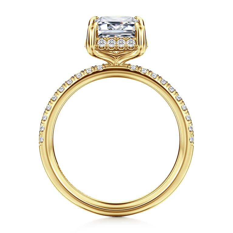 Suede - 14K Yellow Gold Emerald Cut Hidden Halo Diamond Engagement Ring - 0.3 ct - Shot 2