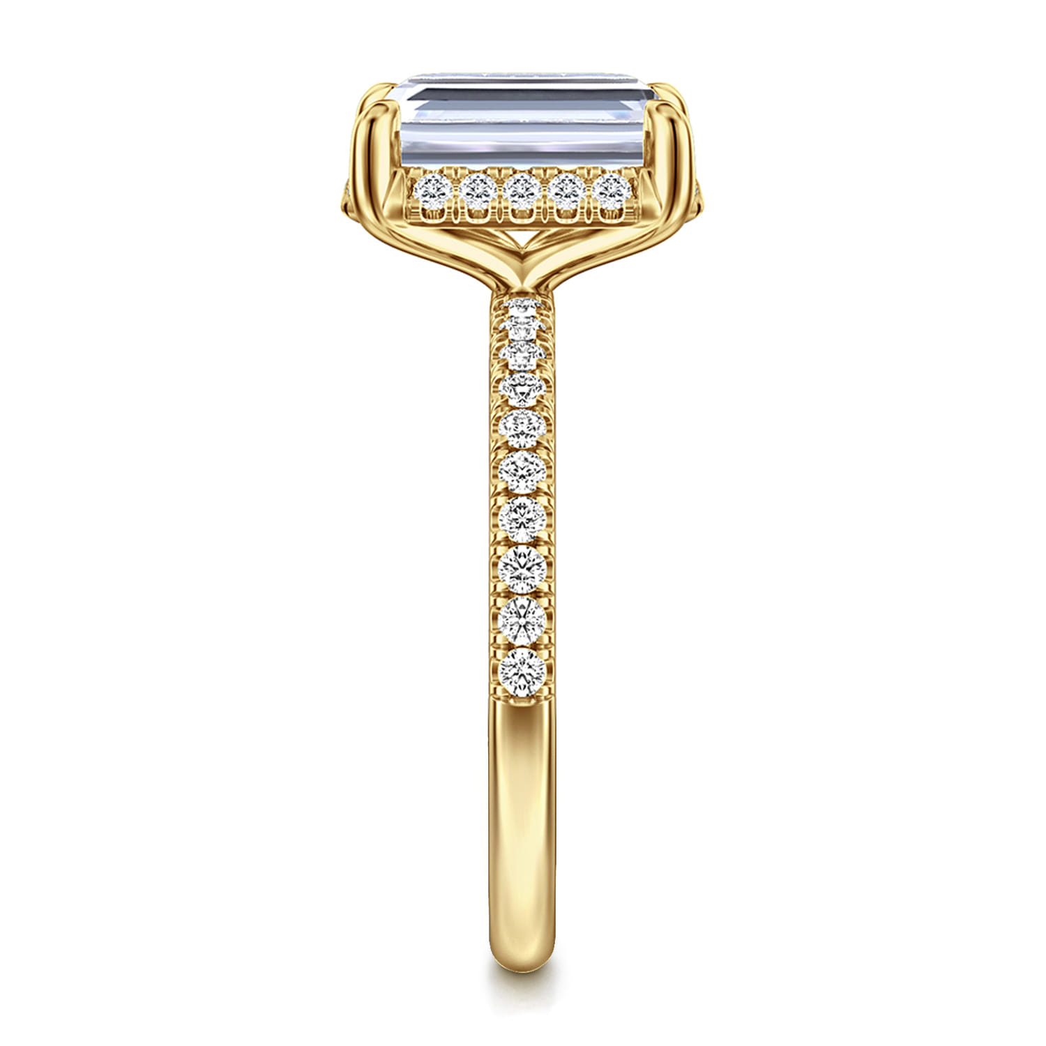 Suede - 14K Yellow Gold Emerald Cut Hidden Halo Diamond Engagement Ring - 0.3 ct - Shot 4