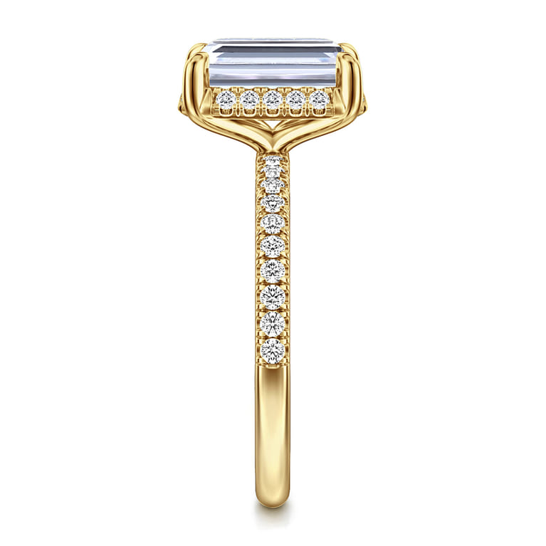 Suede - 14K Yellow Gold Emerald Cut Hidden Halo Diamond Engagement Ring - 0.3 ct - Shot 4