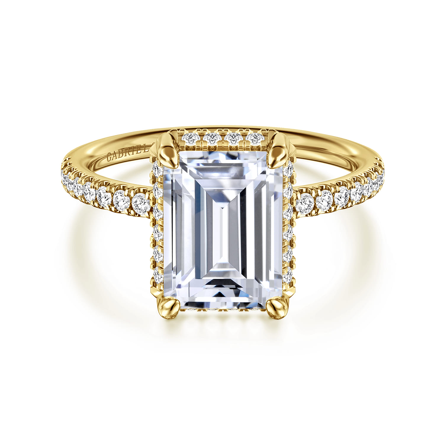 Suede - 14K Yellow Gold Emerald Cut Hidden Halo Diamond Engagement Ring - 0.3 ct - Shot 1