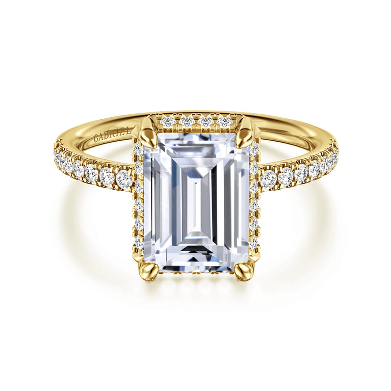 Suede - 14K Yellow Gold Emerald Cut Hidden Halo Diamond Engagement Ring - 0.3 ct - Shot 1
