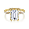 Suede - 14K Yellow Gold Emerald Cut Hidden Halo Diamond Engagement Ring - 0.3 ct