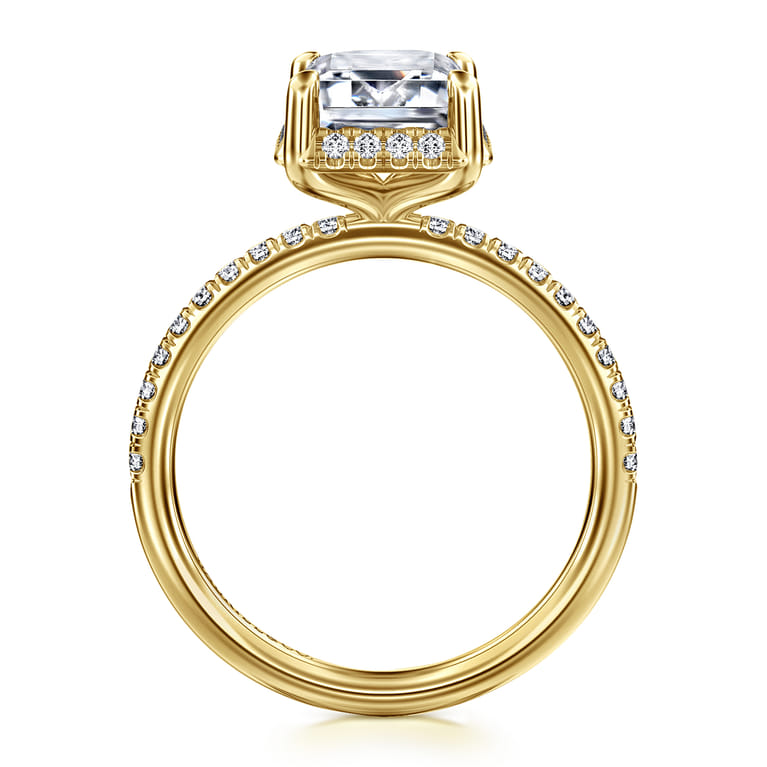 Suede - 14K Yellow Gold Emerald Cut Hidden Halo Diamond Engagement Ring - 0.3 ct - Shot 2