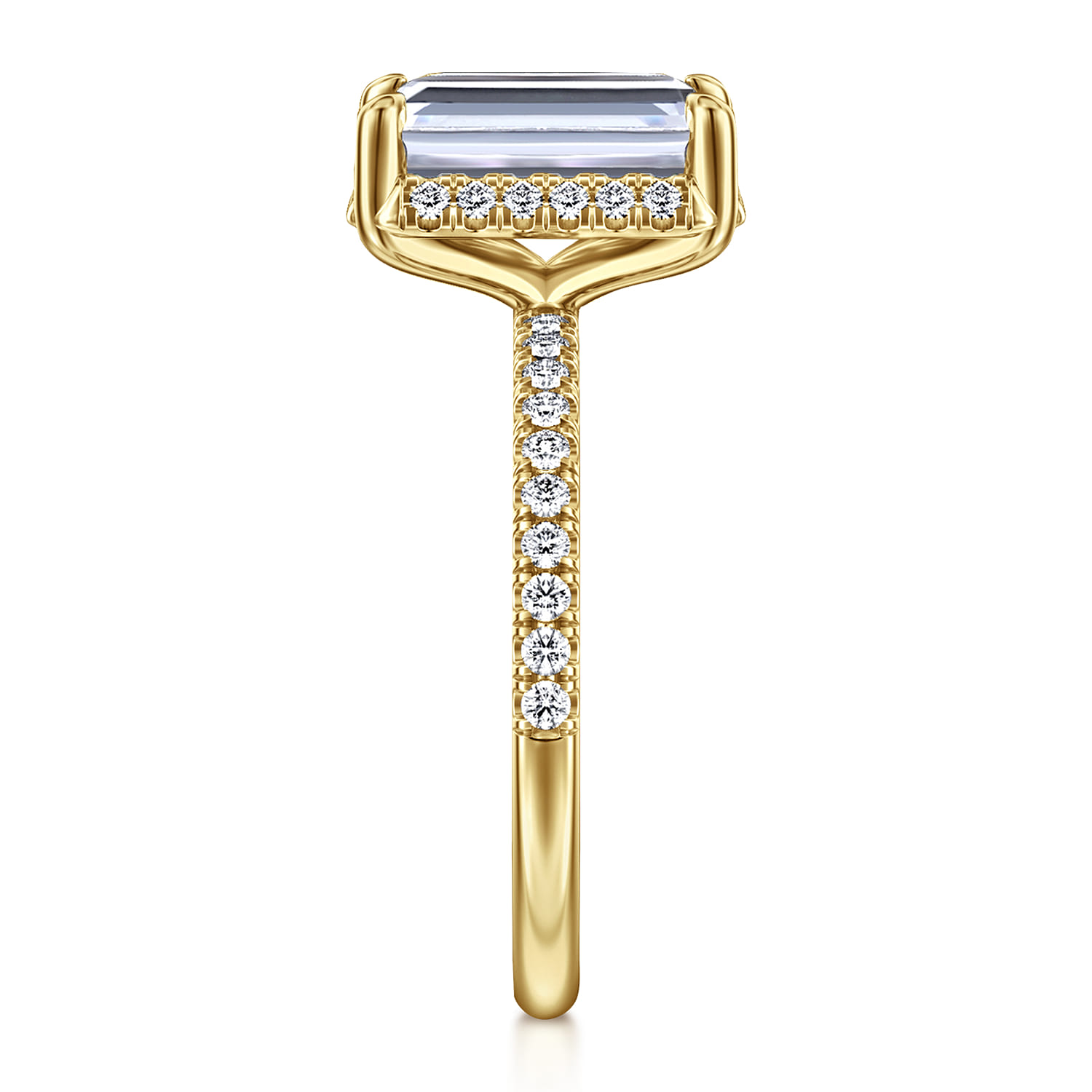Suede - 14K Yellow Gold Emerald Cut Hidden Halo Diamond Engagement Ring - 0.3 ct - Shot 4