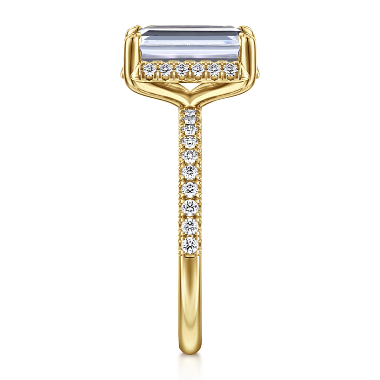 Suede - 14K Yellow Gold Emerald Cut Hidden Halo Diamond Engagement Ring - 0.3 ct - Shot 4