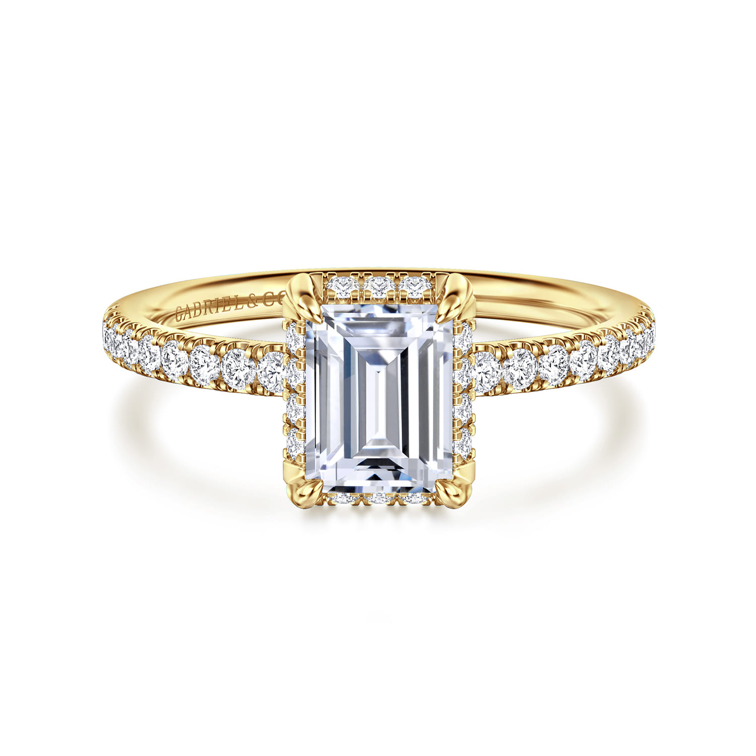 Suede - 14K Yellow Gold Emerald Cut Hidden Halo Diamond Engagement Ring - 0.25 ct - Shot 1