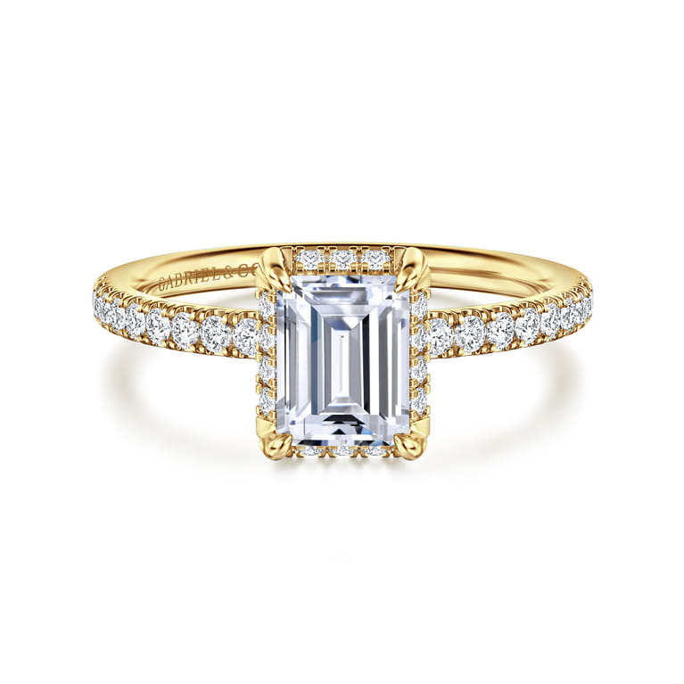 Suede - 14K Yellow Gold Emerald Cut Hidden Halo Diamond Engagement Ring - 0.25 ct - Shot 1