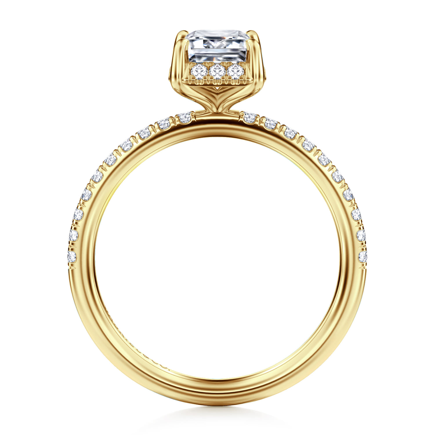 Suede - 14K Yellow Gold Emerald Cut Hidden Halo Diamond Engagement Ring - 0.25 ct - Shot 2