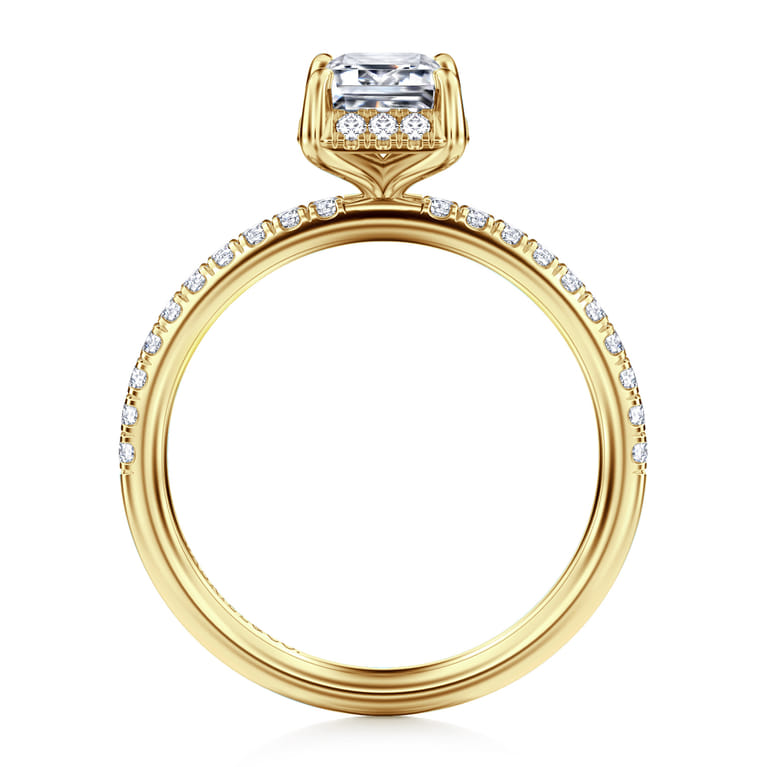 Suede - 14K Yellow Gold Emerald Cut Hidden Halo Diamond Engagement Ring - 0.25 ct - Shot 2