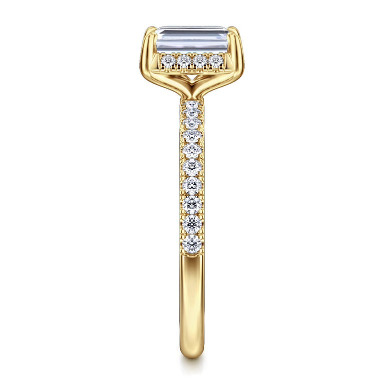 Suede - 14K Yellow Gold Emerald Cut Hidden Halo Diamond Engagement Ring - 0.25 ct - Shot 4