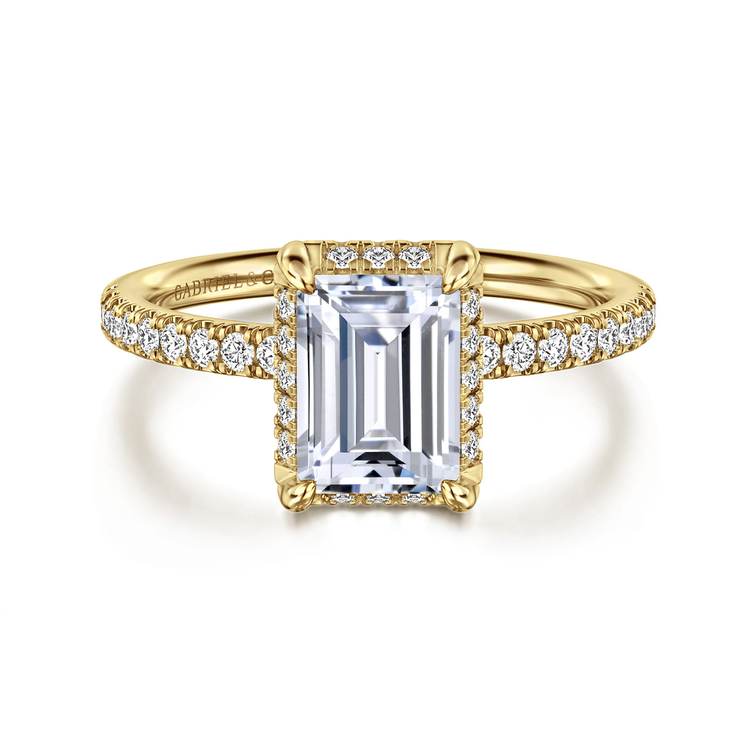 Suede - 14K Yellow Gold Emerald Cut Hidden Halo Diamond Engagement Ring - 0.3 ct - Shot 1