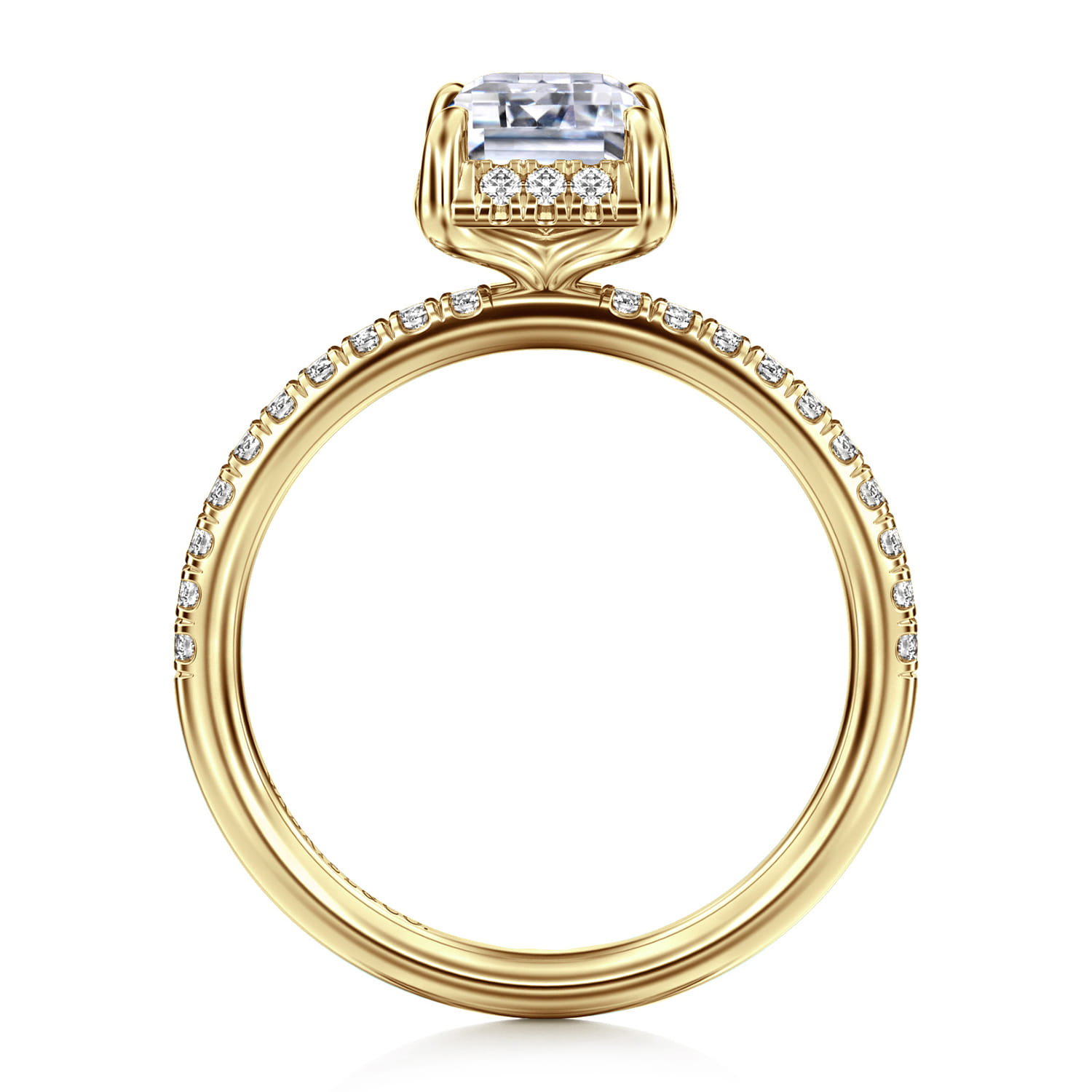 Suede - 14K Yellow Gold Emerald Cut Hidden Halo Diamond Engagement Ring - 0.3 ct - Shot 2