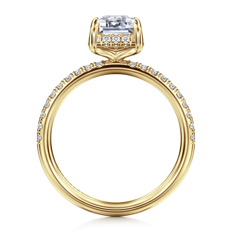 Suede - 14K Yellow Gold Emerald Cut Hidden Halo Diamond Engagement Ring - 0.3 ct - Shot 2
