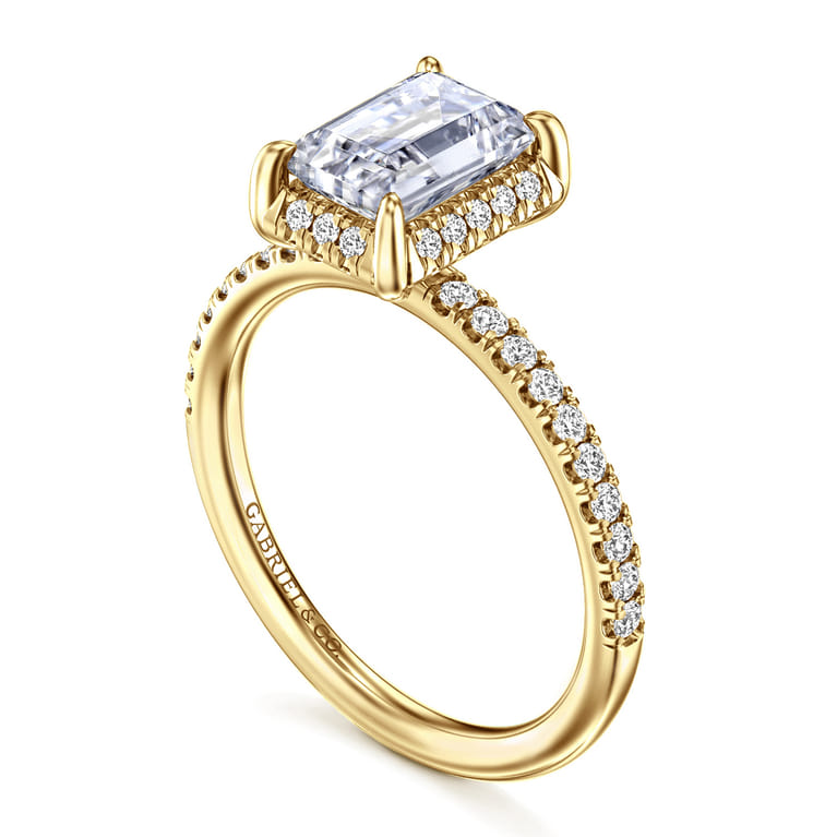 Suede - 14K Yellow Gold Emerald Cut Hidden Halo Diamond Engagement Ring - 0.3 ct - Shot 3